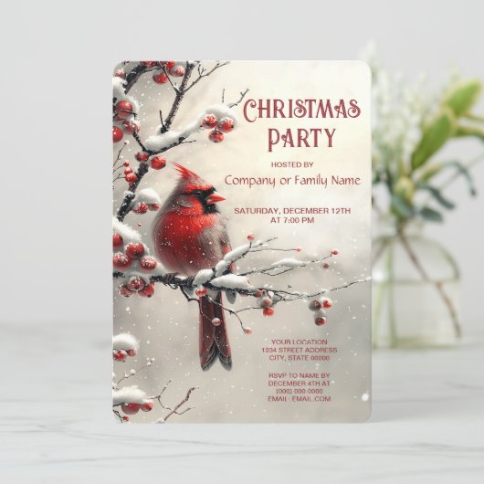 Christmas Red Cardinal Holiday Party Invitation 招待状 (スタンド正面)
