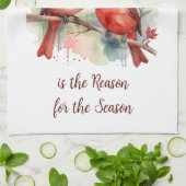 Christmas Red Cardinal Jesus Reason for Season キッチンタオル (折り畳み)