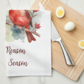 Christmas Red Cardinal Jesus Reason for Season キッチンタオル (四つ折り)