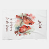 Christmas Red Cardinal Jesus Reason for Season キッチンタオル (横)