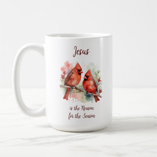 Christmas Red Cardinal Jesus Reason for Season コーヒーマグカップ (左)