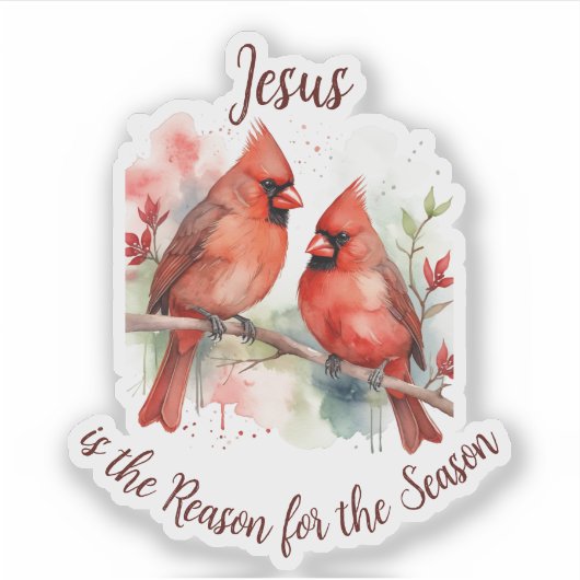 Christmas Red Cardinal Jesus Reason for Season シール (正面)