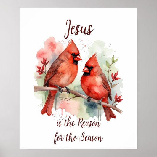 Christmas Red Cardinal Jesus Reason for Season ポスター (正面)