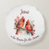 Christmas Red Cardinal Jesus Reason for Season ラウンドクッション (裏面)
