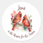 Christmas Red Cardinal Jesus Reason for Season ラウンドシール (正面)