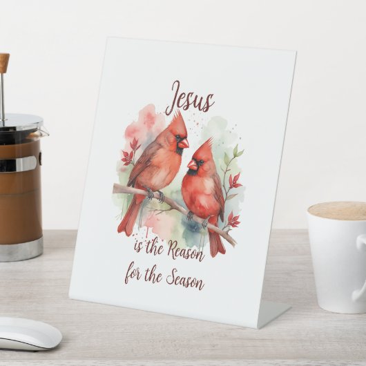 Christmas Red Cardinal Jesus Reason for Season 台座サイン (インサイチュ)