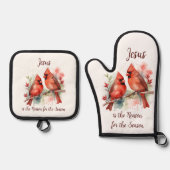 Christmas Red Cardinal Jesus Reason for Season 鍋つかみ&鍋敷きセット (正面)