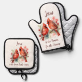 Christmas Red Cardinal Jesus Reason for Season 鍋つかみ&鍋敷きセット (正面/裏面)