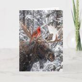 Christmas Red Cardinal On Snowy Moose Antlers カード (正面)