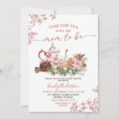 Christmas Red Chinoiserie Tea Party Baby Shower 招待状 (正面)
