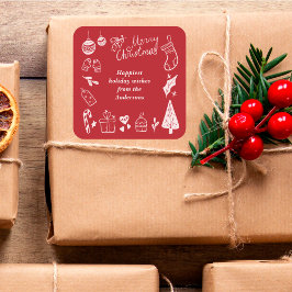 Christmas Red Cute Festive Hand Drawn Doodles スクエアシール