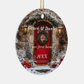 Christmas Red Door Wreath "Our First Home" セラミックオーナメント (右)