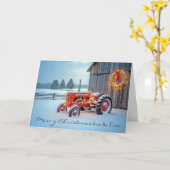Christmas Red Farm Tractor In Snow カード (黄色い花)