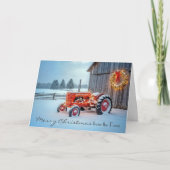 Christmas Red Farm Tractor In Snow カード (正面)