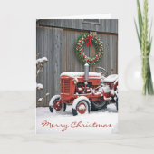Christmas Red Farm Tractor In Snow カード (正面)