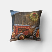 Christmas Red Farm Tractor With Glowing Wreath クッション (裏面)