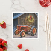 Christmas Red Farm Tractor With Glowing Wreath スタンダードカクテルナプキン (インサイチュ)