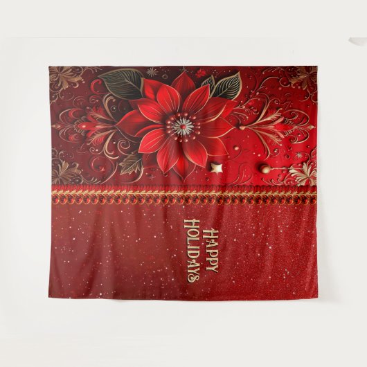 Christmas Red Flower Holiday Backdrop タペストリー (正面(横))