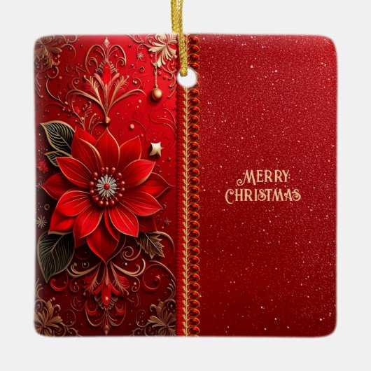 Christmas Red Flower Holiday Ornament セラミックオーナメント (正面)