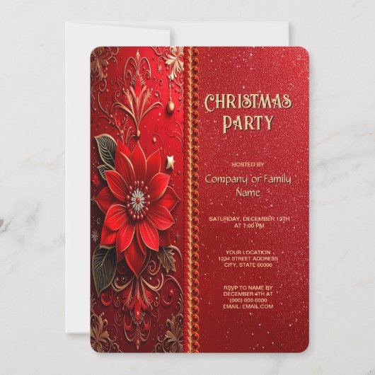 Christmas Red Flower Holiday Party Invitation 招待状 (正面)