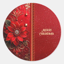 Christmas Red Flower Holiday Sticker ラウンドシール