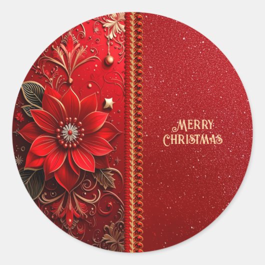 Christmas Red Flower Holiday Sticker ラウンドシール (正面)
