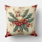 Christmas Red Gold and Green Watercolor Floral クッション (裏面)