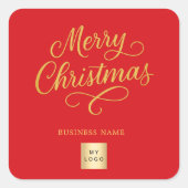 Christmas red gold business logo スクエアシール (正面)