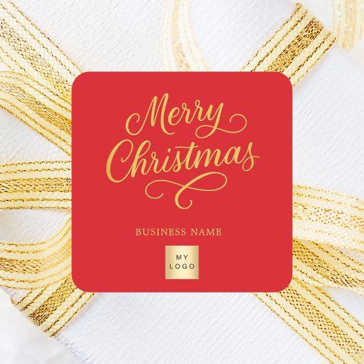 Christmas red gold business logo スクエアシール