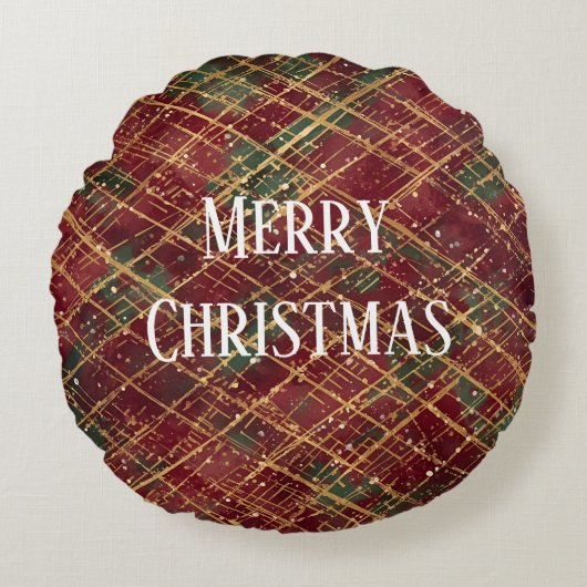 Christmas, Red Gold Green ,White Merry Christmas ラウンドクッション (正面)