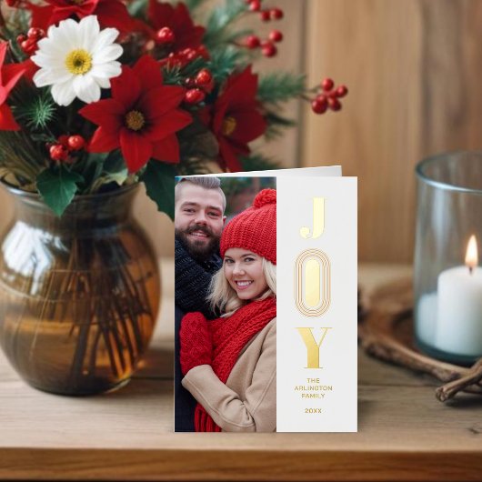 Christmas Red & Gold Original Oval Trend Joy Photo 箔シーズンカード