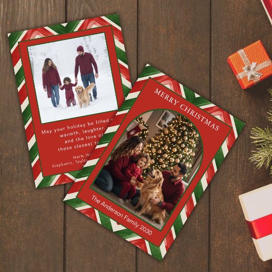 Christmas Red Green Chevron Arch Photo シーズンカード