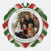 Christmas Red Green Chevron Easy 2 Photos オーナメントカード (正面)