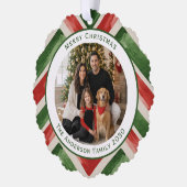 Christmas Red Green Chevron Easy 2 Photos オーナメントカード (左)