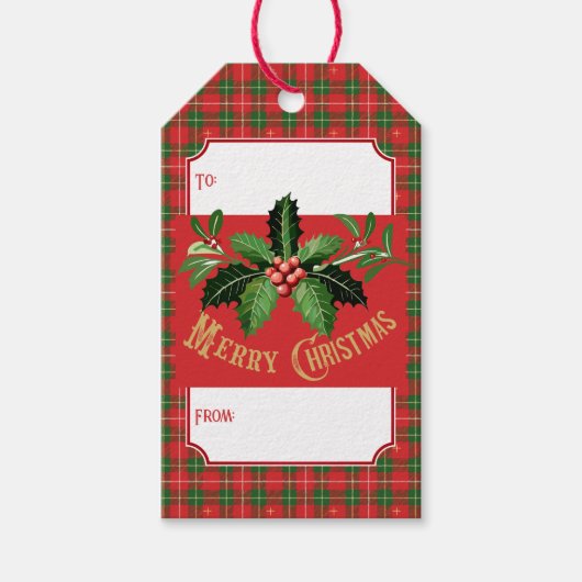 Christmas Red Green Plaid ギフトタグ (正面)