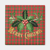 Christmas Red Green Plaid with Wreath マグネット (正面)