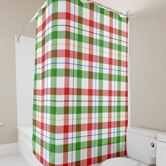 Christmas Red Green White Flannel Plaid Design  シャワーカーテン