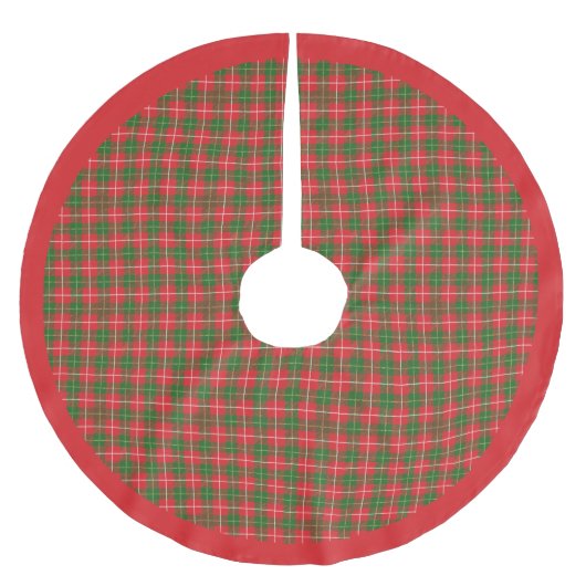Christmas Red, Green, White Plaid ブラッシュドポリエステルツリースカート (正面)