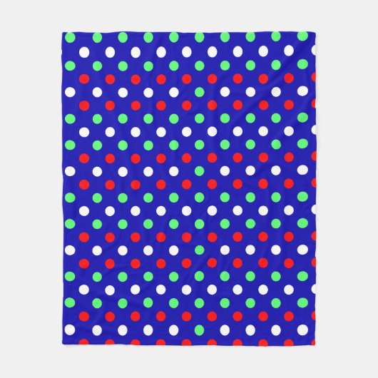 Christmas - Red, Green & White Polka Dots Pattern  フリースブランケット (正面)