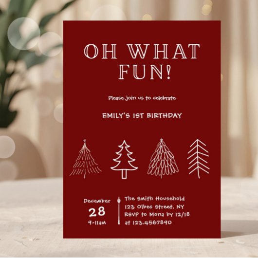 Christmas Red Hand Drawn Birthday 招待状