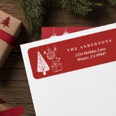 Christmas Red Hand Drawn Doodles Address Labels ラベル