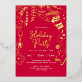 Christmas Red Hand Drawn Holiday Baking Party 箔招待状 (正面)