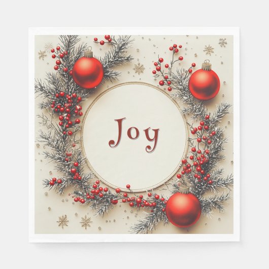Christmas Red Ornaments Berries Snowflakes スタンダードランチョンナプキン (正面)