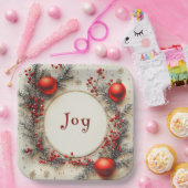 Christmas Red Ornaments Berries Snowflakes ペーパープレート (パーティー)