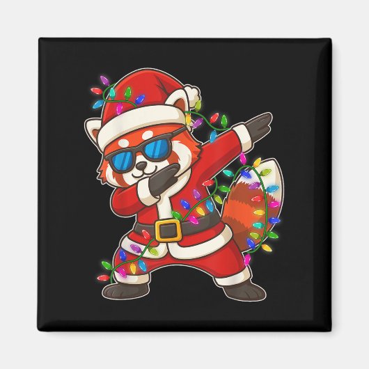 Christmas Red Panda Dabbing Lights Santa Xmas For マグネット (正面)