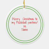 Christmas Red Pickleball Paddle Design Festive セラミックオーナメント (裏面)