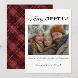 Christmas Red Plaid Family Photo Holiday Card シーズンカード