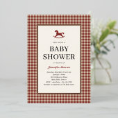 Christmas Red Plaid Rocking Horse Baby Shower 箔招待状 (立ち正面)