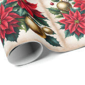 Christmas Red Poinsettia and Golden Ornaments  ラッピングペーパー (ロールコーナー)