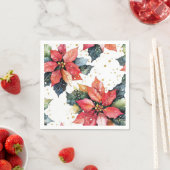 Christmas Red Poinsettia Festive Glitter Holiday スタンダードカクテルナプキン (インサイチュ)